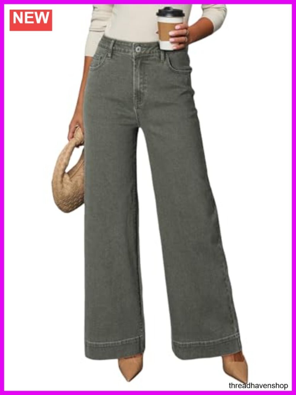 Women's High Waisted Wide Leg Stretchy Denim Jeans Casual Baggy Straight Leg